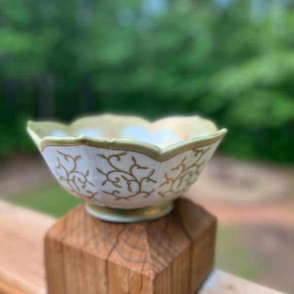 Decorative Bowl Andrea By Sadek Asian Design 3" X 5" Green Gold Trim Japan - Picture 5 of 10